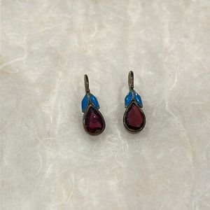 Vintage garnet drop earrings on silver French wires
